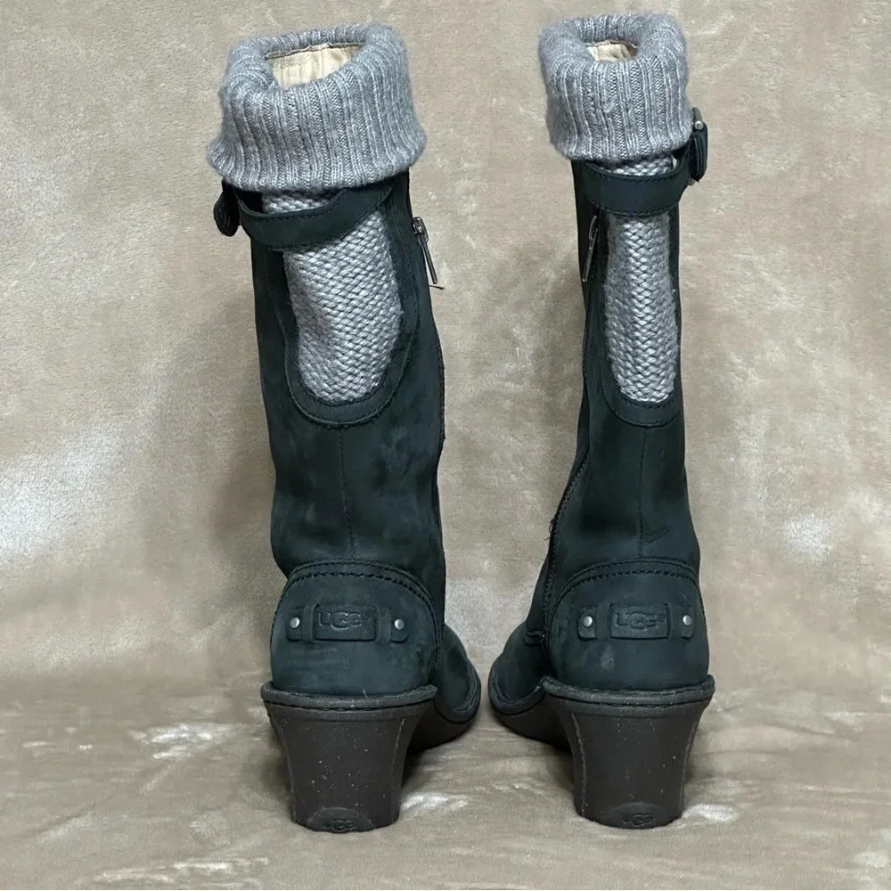 Ugg Women’s Skyfall Suede Wedge Boots Black Insulated Leather 1006145 Size 8